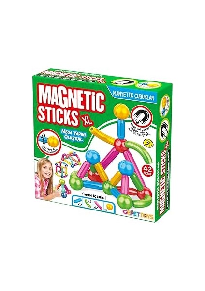 Boy 42 Parça Manyetik Çubuklar ve Toplar Stem Oyuncağı Eğitici Zeka Geliştirici Oyuncak, Manye