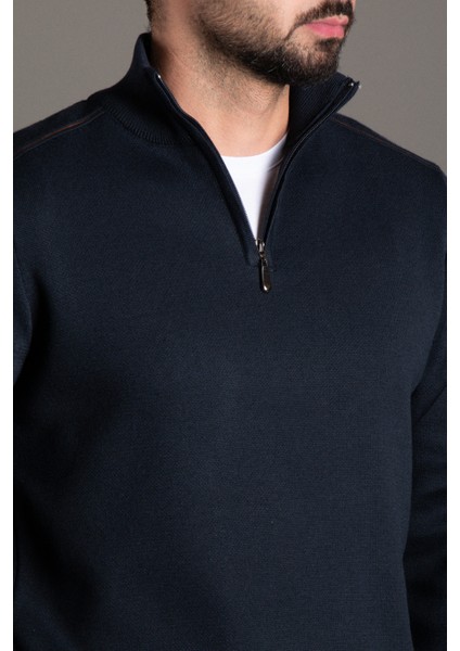 Erkek Lacivert Fermuarlı Dik Yaka Triko fiyatları
