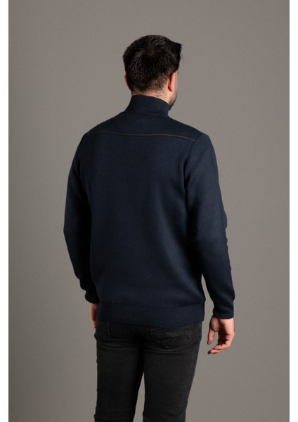 Erkek Lacivert Fermuarlı Dik Yaka Triko indirimleri