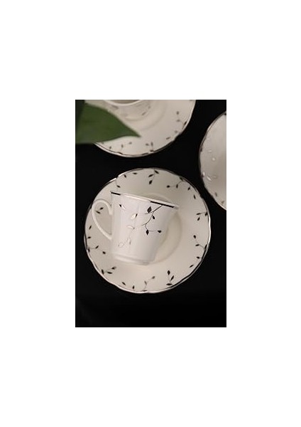 Kütahya Porselen Bone Olympos 12 Parça 6 Kişilik Kahve Takımı Leaves