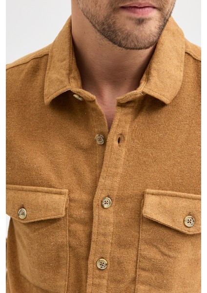 Düz Flanel Oduncu Gömlek - Regular Fit Kalın %100 Pamuklu Çift Cepli Ceket Gömlek