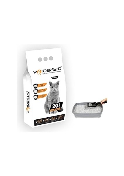 Wondersand 20 Lt Ince Tane Aktif Carbon Kokusuz Süper Topaklanan Kedi Kumu
