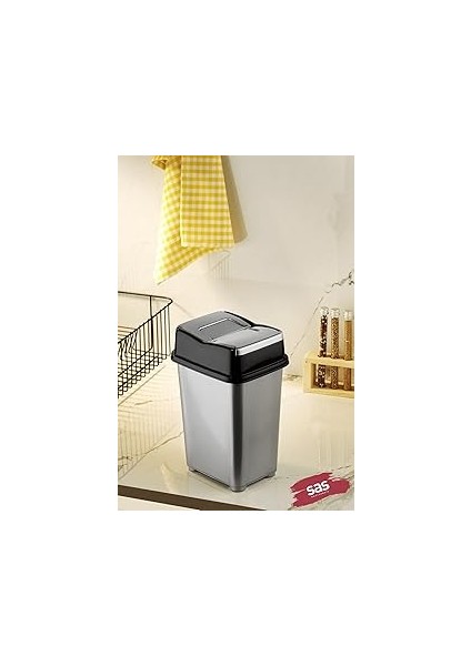 Sas Haus Dolap Içi Çöp Kovası Pratik Kapak Banyo Mutfak Girdap Çöp Kovası Gri 5 Litre