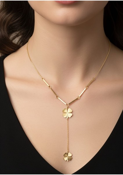 Yoncalı Altın Renginde Çelik Kolye