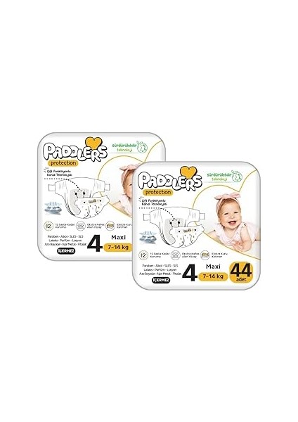 Paddlers Protection Bebek Bezi 4 Numara Maxi 88 Adet (7-14 Kg) 2'li Set