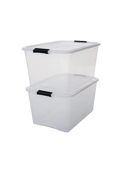 Iris Ohyama Kapaklı Plastik Saklama Kutuları, 45L, 2'li Set, Şeffaf