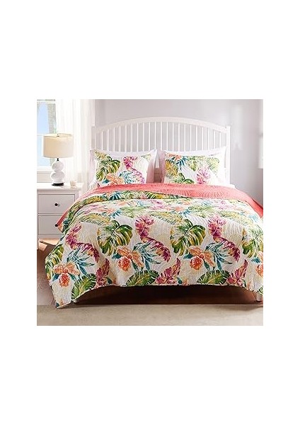 Greenland Tropik Yorgan Seti, 3 Parça King/cal King, Mercan