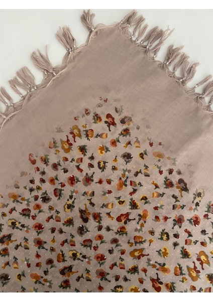 Püsküllü Çiçek Desen Tülbent Yazma