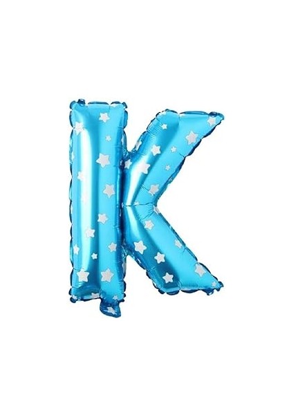 Parti̇ Vi̇tri̇ni̇ K Harfi 16 Inç Yıldızlı Renk Folyo Balon 36 cm (Mavi)