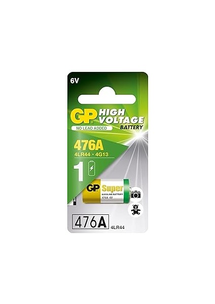 Gp Batteries GP476A Süper Alkalin 476A/PX28A/A544/4LR44 Boy Pil, 6 Volt, Tekli Kart