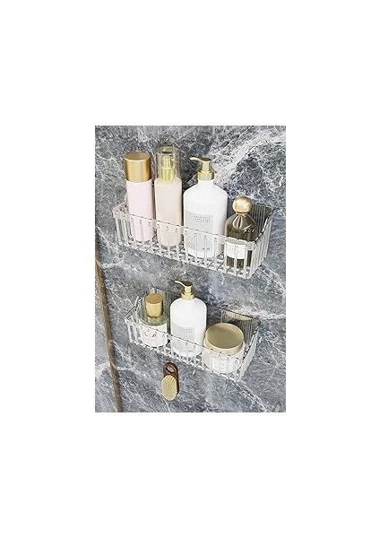 Ata Banyor Yapışkanlı Banyo Rafı, 2'li Banyo Düzenleyici Organizer Banyo Duş Rafı Şampuanlık,