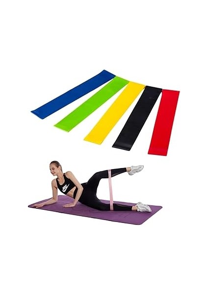 5li Egzersiz Direnç Bant Seti Pilates Crossfit Ekipmanları