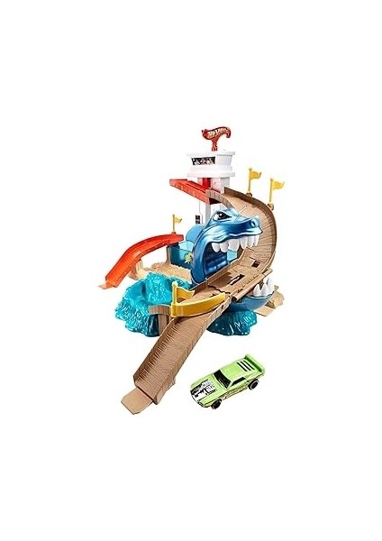 Hot Wheels Renk Değiştiren Araçlar Sharky Oyun Seti - Köpek Balığı Temalı, Havuz, Su Tankı ve 1 Ade