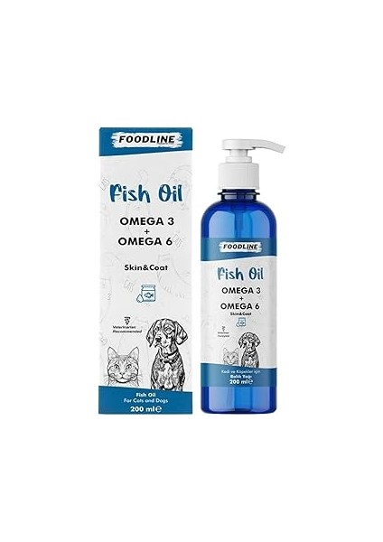 Foodline Fish Oil 200 Ml, 3&6 Içerikli Balık Yağı, Kedi ve Köpekler Için Tüy ve Genel Sağlık