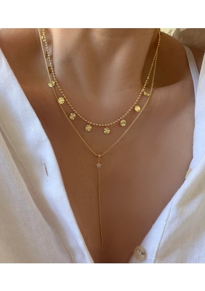 Çelik 2li Pullu Kolye