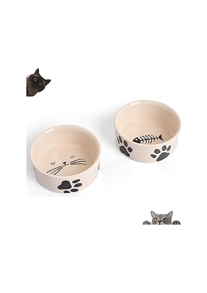 Aee® 2'li Doğal Hijyenik Fırınlanmış Seramik Kedi Mama ve Su Kabı Seti