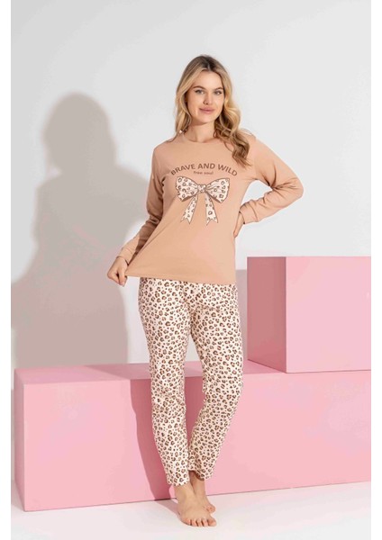 Anne-Kız Kombin Yapılabilir Uzun Kollu Kurdela ve Leopar Desenli Aile Bağı Pijama TAKIMI-3183 fiyatları