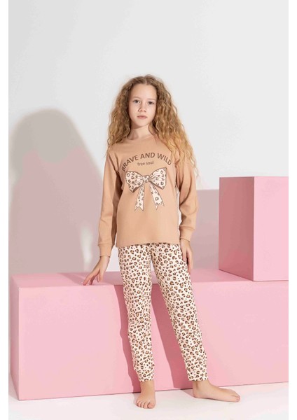 Anne-Kız Kombin Yapılabilir Uzun Kollu Kurdela ve Leopar Desenli Aile Bağı Pijama TAKIMI-3183 modelleri