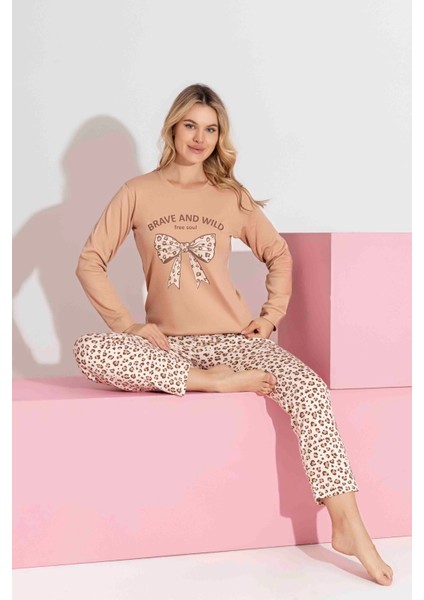 Anne-Kız Kombin Yapılabilir Uzun Kollu Kurdela ve Leopar Desenli Aile Bağı Pijama TAKIMI-3183 fırsatları