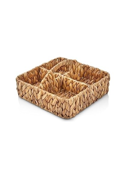 Deconox El Yapımı Hasır Saplı Kare 4 Bölmeleli Düzenleyici Organizer, Banyo, Mutfak ve Yemek Masası