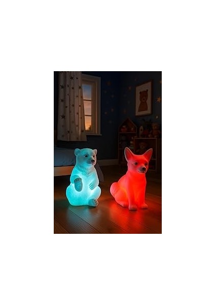 Kutup Ayısı ve Kar Tilkisi Rcb Renk Değiştiren LED Gece Lambası