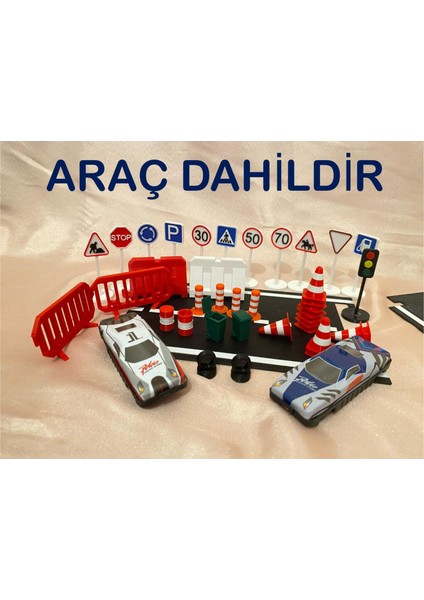 Mini Trafik Eğitim Seti Yol & Trafik Levhaları Dubalar Çocuk Eğitici Set Sürpriz Araba Hediyeli