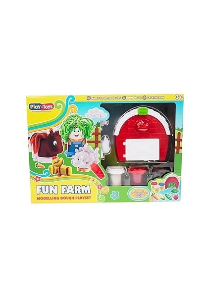 Playtoys Fun Farm Oyun Hamuru Seti, 4 Renkli x 50GR Oyun Hamuru, 7 Farklı Aksesuar ve 3 Farklı Kafa