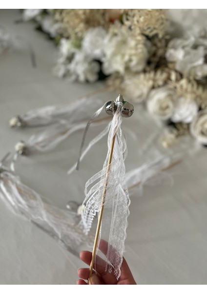 Çubuklu Kına Zili Beyaz&gümüş 10'lu Paket (Kurdele Dantel Kağıt Gül Süslemeli) Kına Çubuk Zil indirimleri