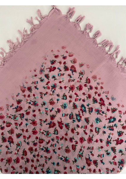 Püsküllü Çiçek Desen Tülbent Yazma