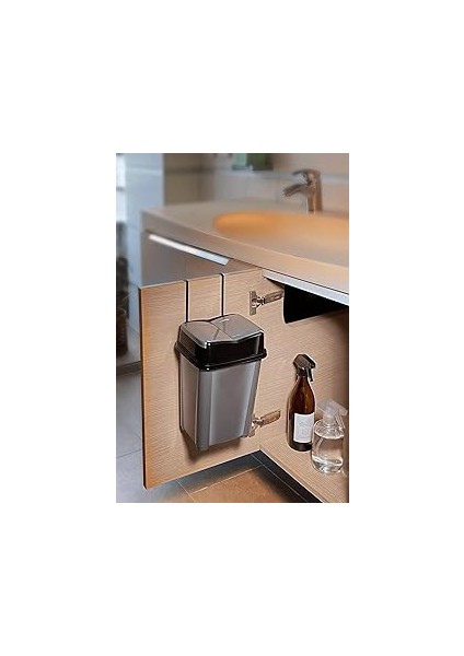 Sas Haus Askılı Asılabilir Tezgah Altı Pratik Kapak Mutfak Banyo Çöp Kovası 5.5 Litre Gri