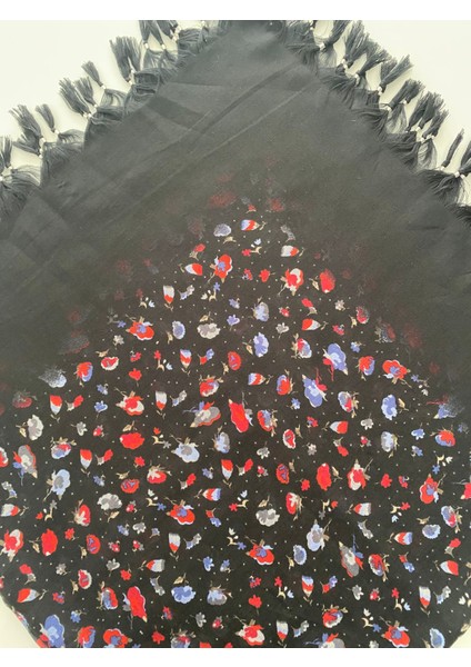 Püsküllü Çiçek Desen Tülbent Yazma