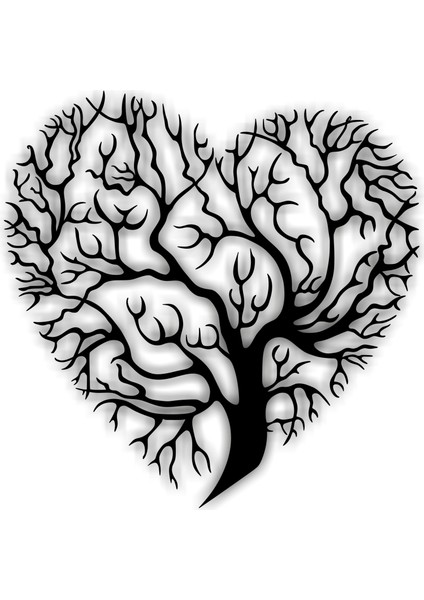 As Tasarım Ağaç Kalp Model Ahşap Dekorasyon Duvar Süs Tablo 25X25 cm Siyah Renk