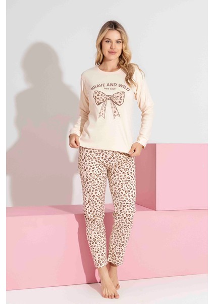 Anne-Kız Kombin Yapılabilir Uzun Kollu Kurdela ve Leopar Desenli Aile Bağı Pijama TAKIMI-3183 fiyatları