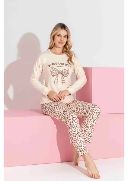 Anne-Kız Kombin Yapılabilir Uzun Kollu Kurdela ve Leopar Desenli Aile Bağı Pijama TAKIMI-3183 fırsatları