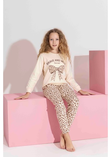 Anne-Kız Kombin Yapılabilir Uzun Kollu Kurdela ve Leopar Desenli Aile Bağı Pijama TAKIMI-3183 indirimleri