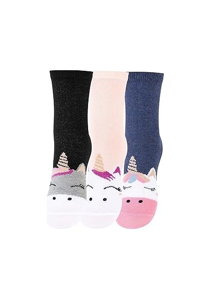 3'lü Motifli Kız Çocuk Çorapları - Renkli ve Dayanıklı Tasarım,