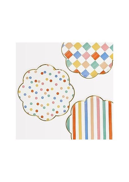Meri Meri - Colourful Pattern Dinner Plates - Renkli Desenler Tabaklar - L - 8'li