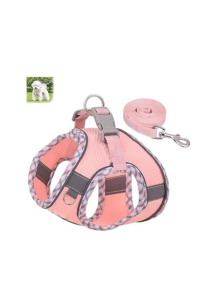 Aputue Küçük Köpek Koşum Takımı ve Tasması, S Beden Çekmeye Karşı Ayarlanabilir Reflektif Nefes Ala