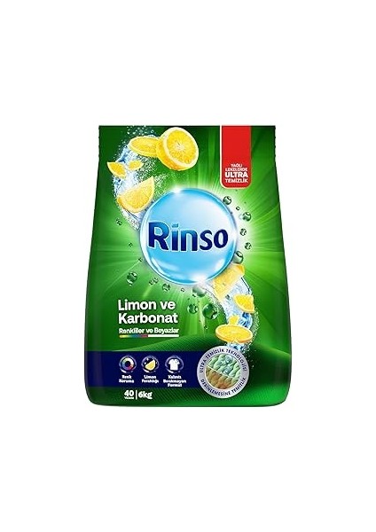 Rinso Toz Çamaşır Deterjanı Limon ve Karbonat Renkliler ve Beyazlar Için 6 kg