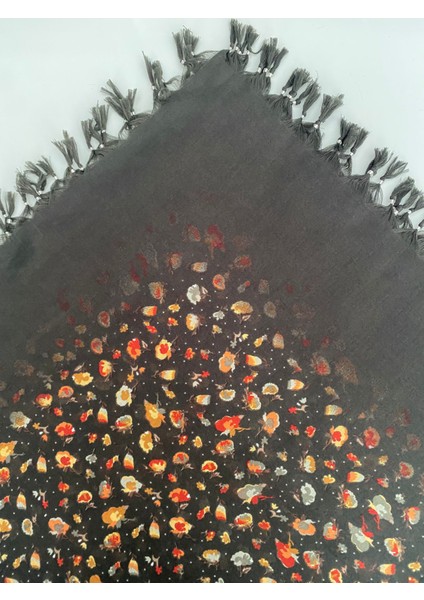 Püsküllü Çiçek Desen Tülbent Yazma