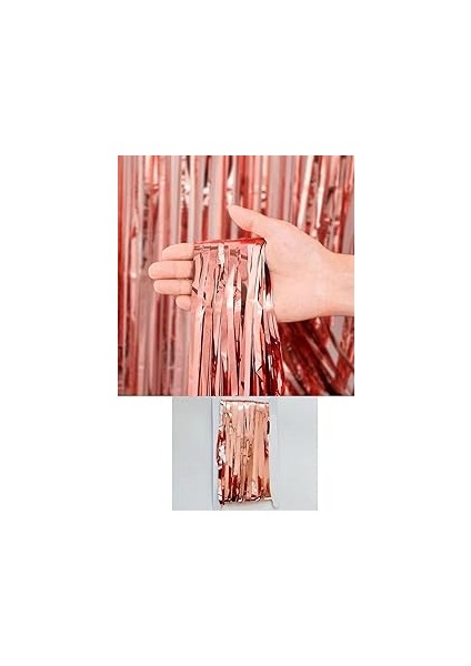 Metalize Arka Fon Perde (Rose Gold)