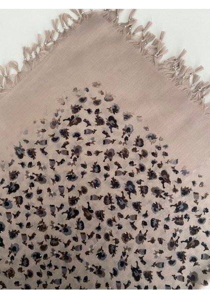 Püsküllü Çiçek Desen Tülbent Yazma