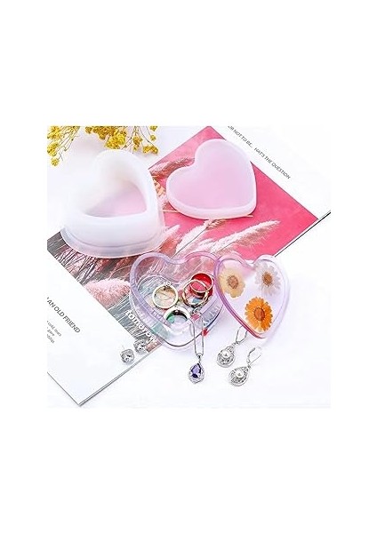 Siliko World Epoksi Kalp Kapaklı Mücevher Takı Kutusu Silikon Kalıbı