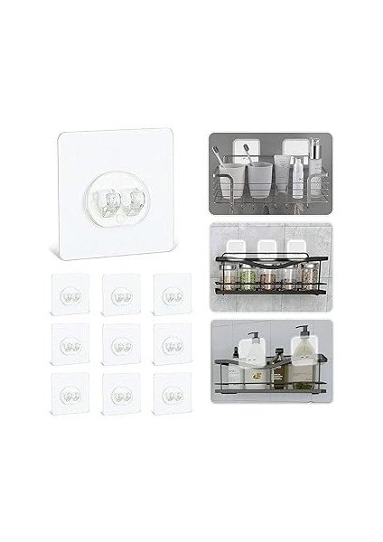 Alper Banyo 10'lu Güçlü Kendinden Yapışkanlı Kancalar, Köşe Rafı Duş Kancası, Su Geçirmez Askı Raf