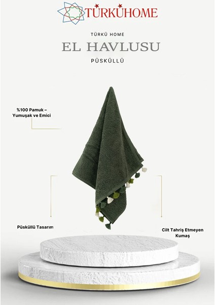 Püsküllü Yumuşak Pamuk Havlu | Yüksek Emicili El Havlusu | Haki | 50x90 cm fiyatları