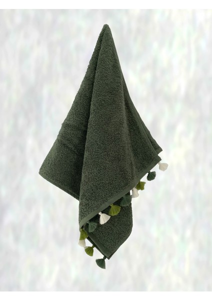 Püsküllü Yumuşak Pamuk Havlu | Yüksek Emicili El Havlusu | Haki | 50x90 cm