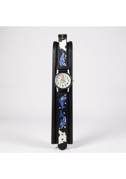 Dolphin Kids Time – Yunus Desenli Siyah-Mavi Kordonlu Çocuk Saati