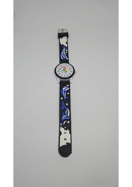 Dolphin Kids Time – Yunus Desenli Siyah-Mavi Kordonlu Çocuk Saati modelleri
