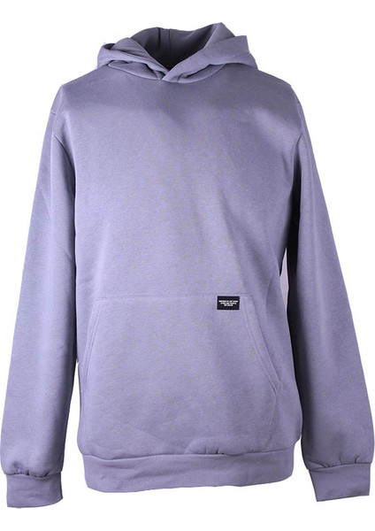 Kapüşonlu Kanguru Cep 3 Iplik Şardonlu Açık Gri Erkek Sweatshirt 5281