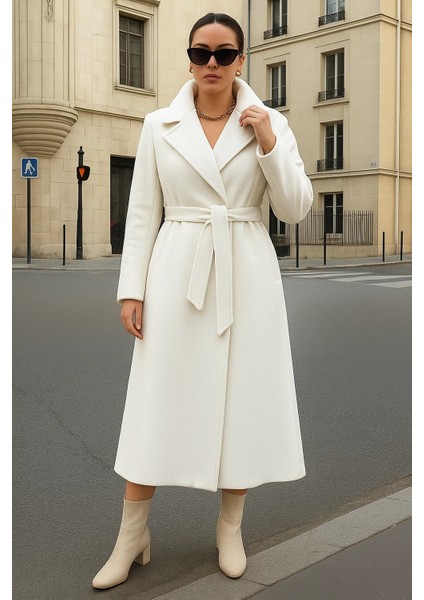 Kadın Kruvaze Salaş Trend Beyaz Kaşe Kaban fiyatları